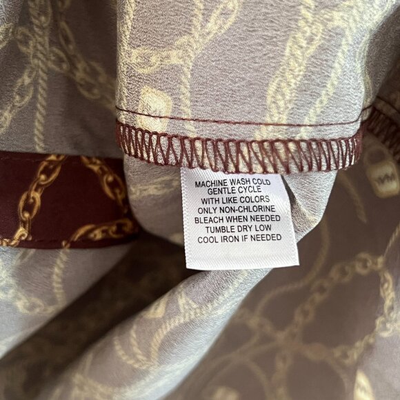 Marc New York Women's Brown Gold Chain Print Button Up Sleeve Blouse Top, Size M - Picture 10 of 11